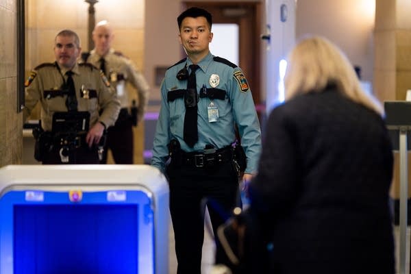 Officers at a security check