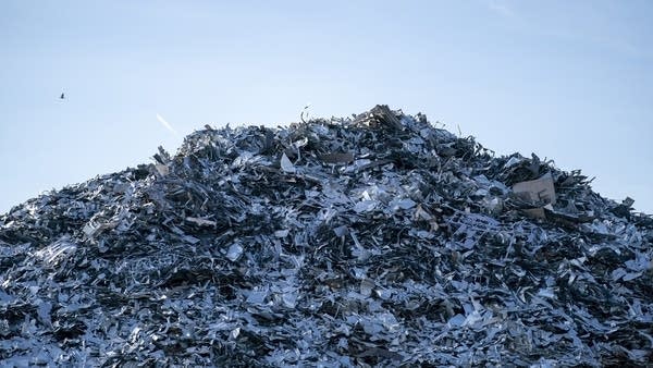 A mountain of scrap metal in Liverpool, England, waits to be exported.