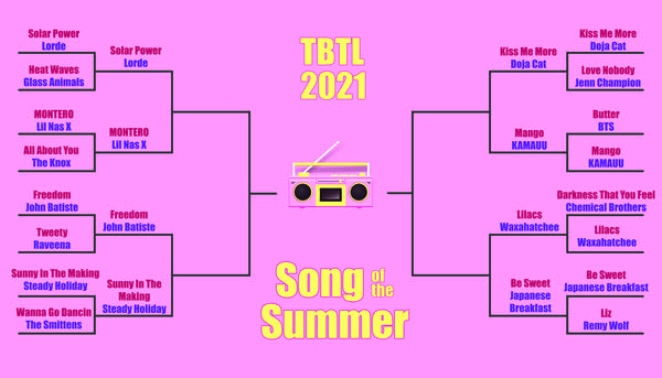 16 song bracket (yellow on pink) for Song of the Summer contest ROUND 2