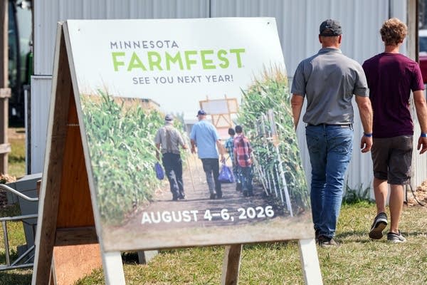 A sign reads "Minnesota Farmfest, see you next year"