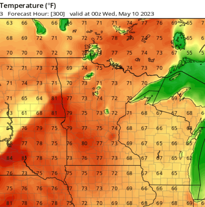 NOAA GFS temperature output