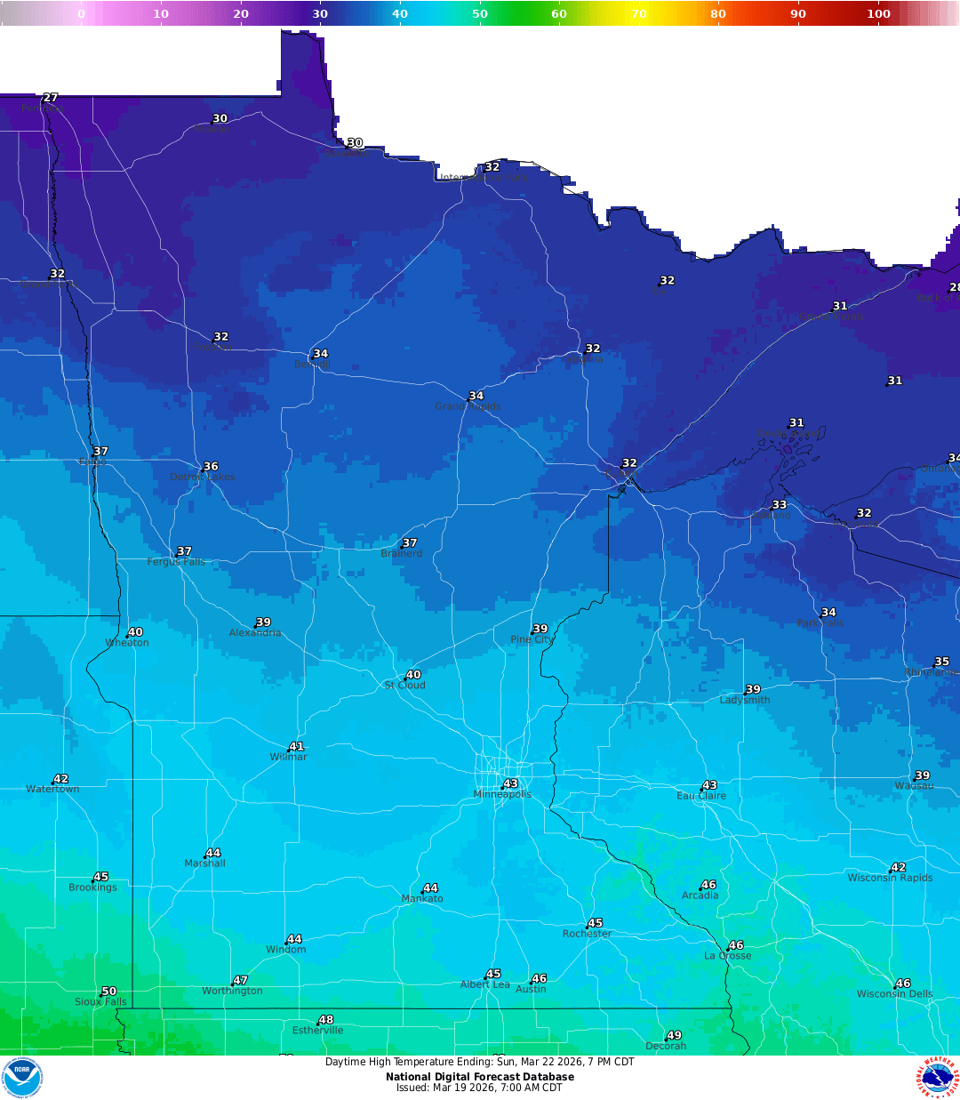 Highs for Sunday