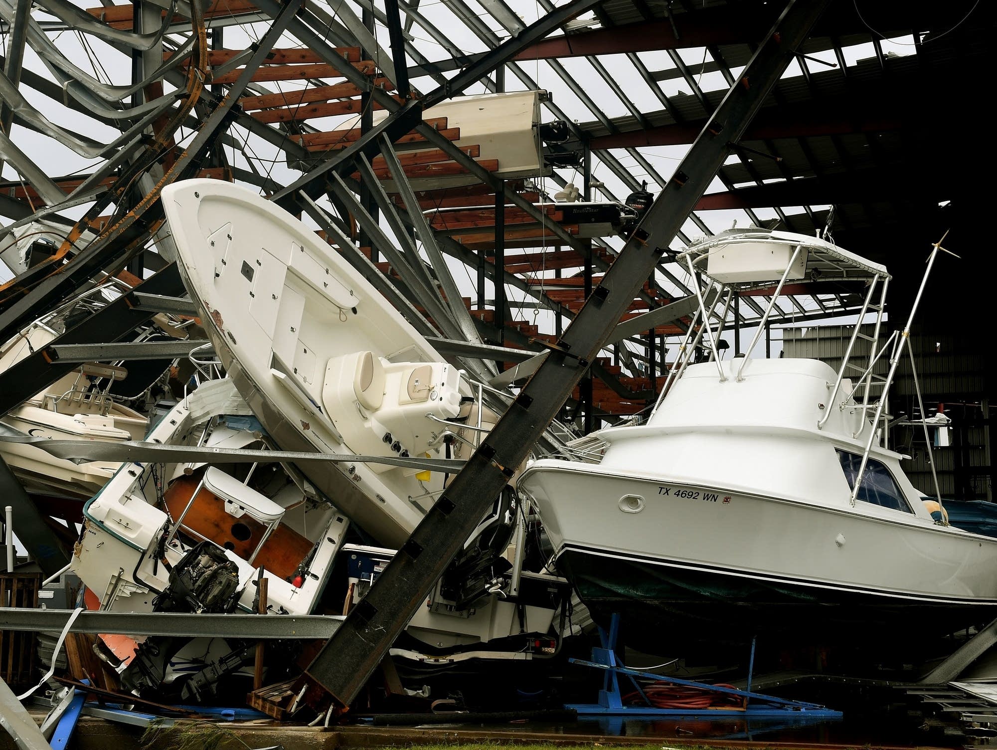 Damaged boats after Hurricane Harvey