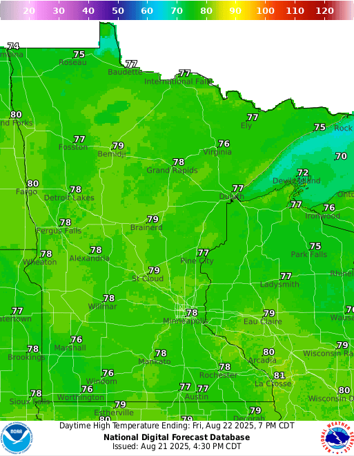 Forecast high temperatures Friday