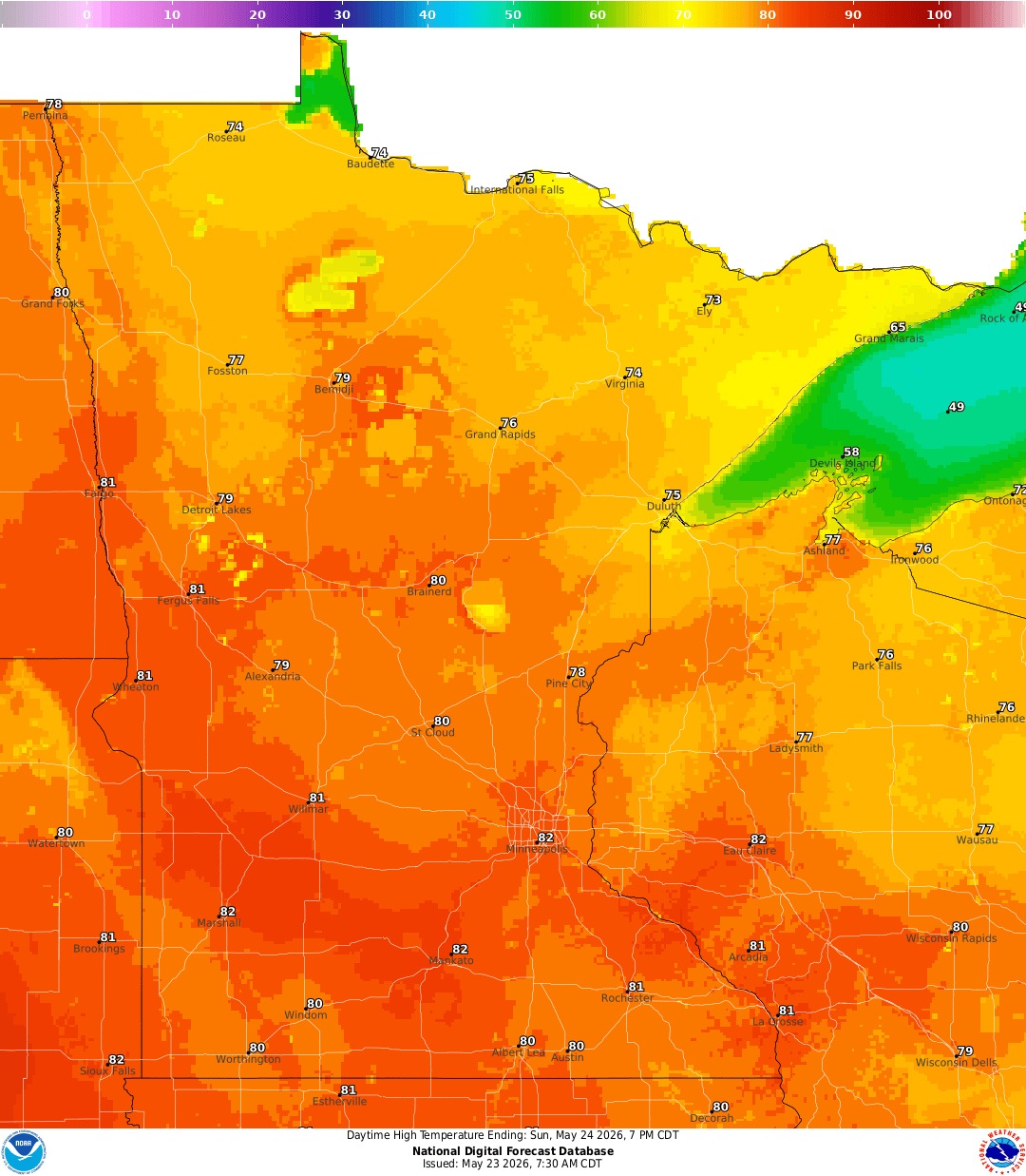 Highs for Sunday