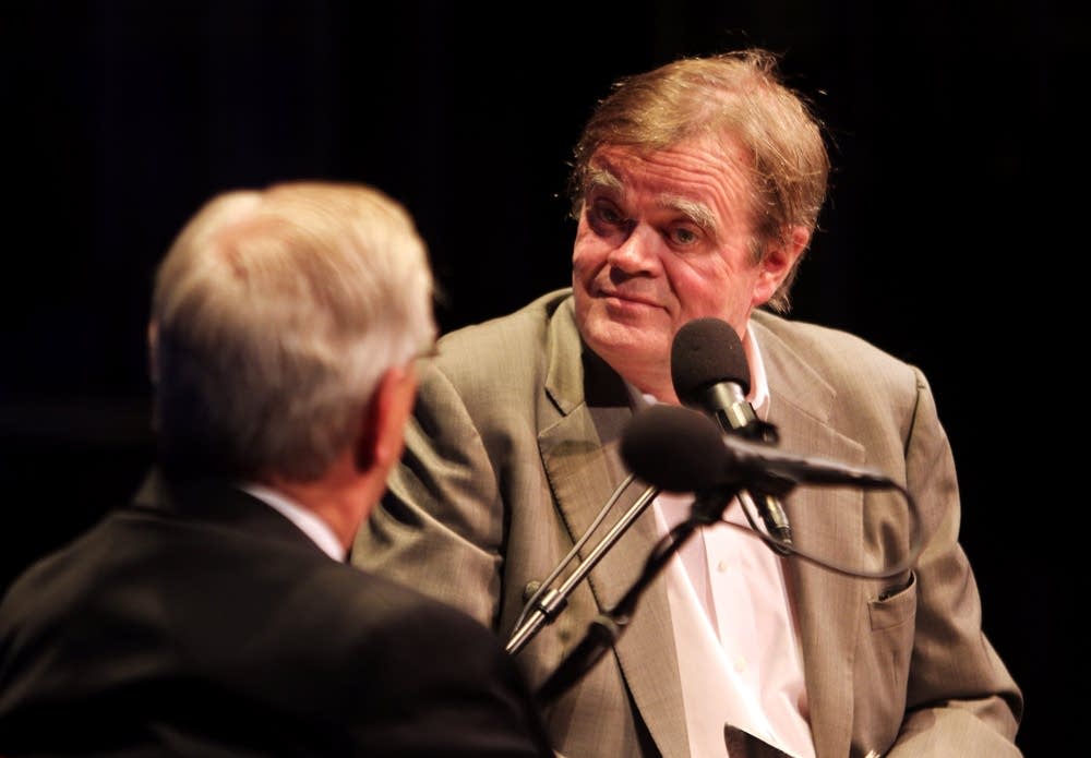 Walter Mondale talks with Garrison Keillor
