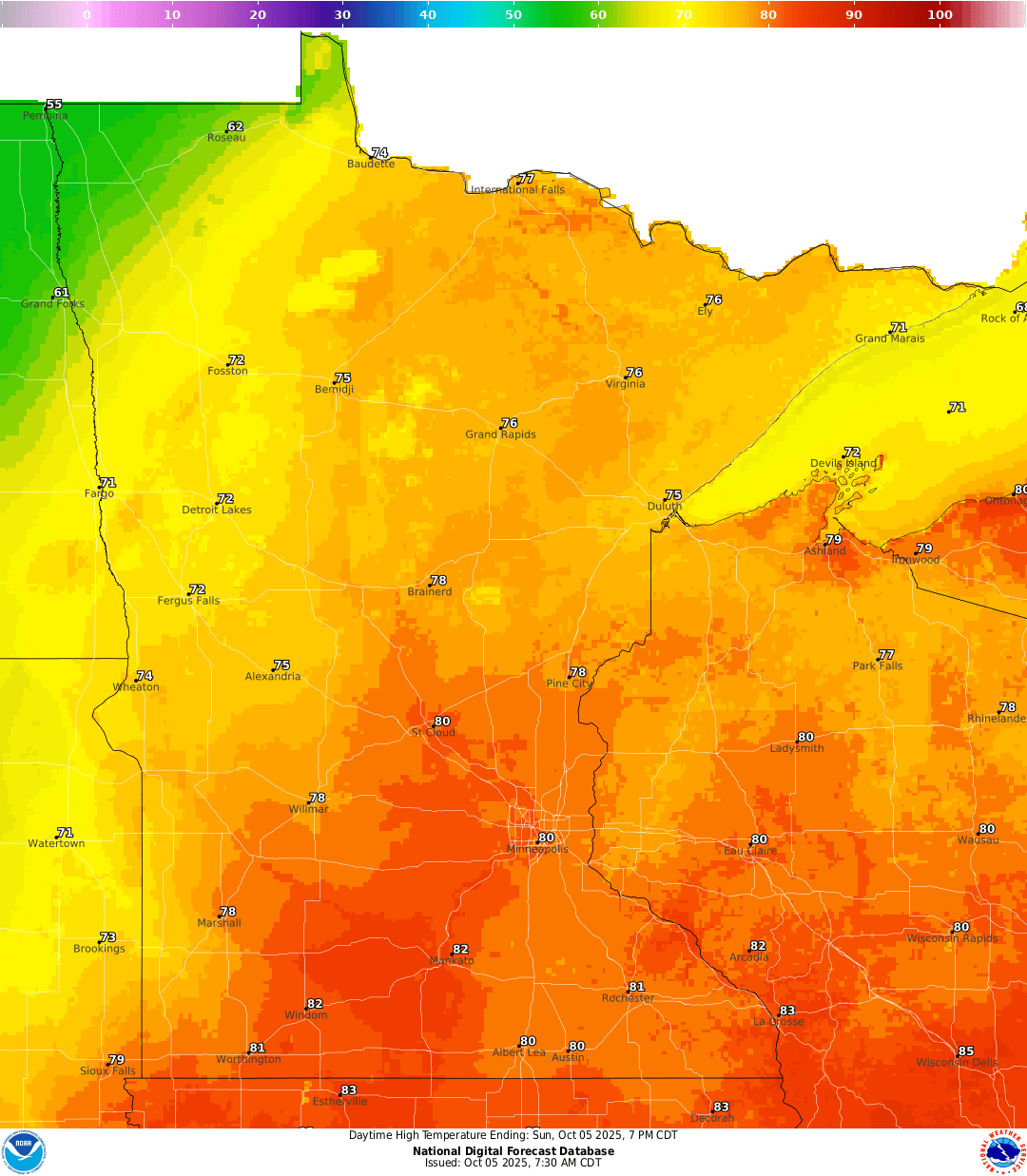 Highs for Sunday