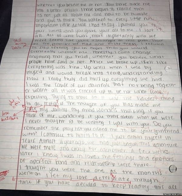 Student grades ex-girlfriend’s apology letter; sends it back | MPR News