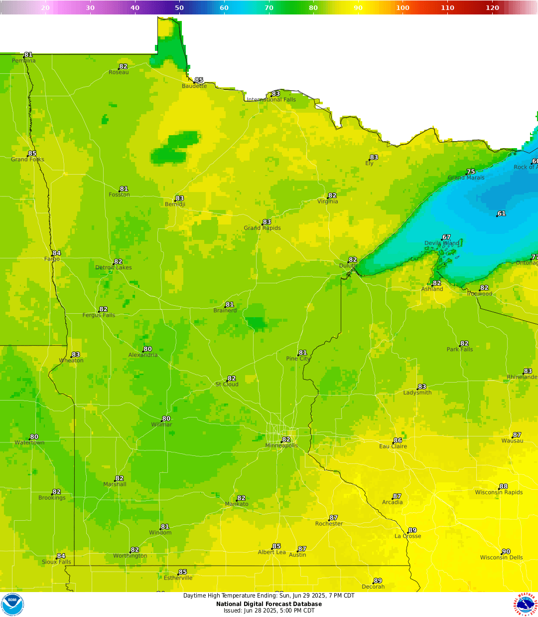 Highs for Sunday