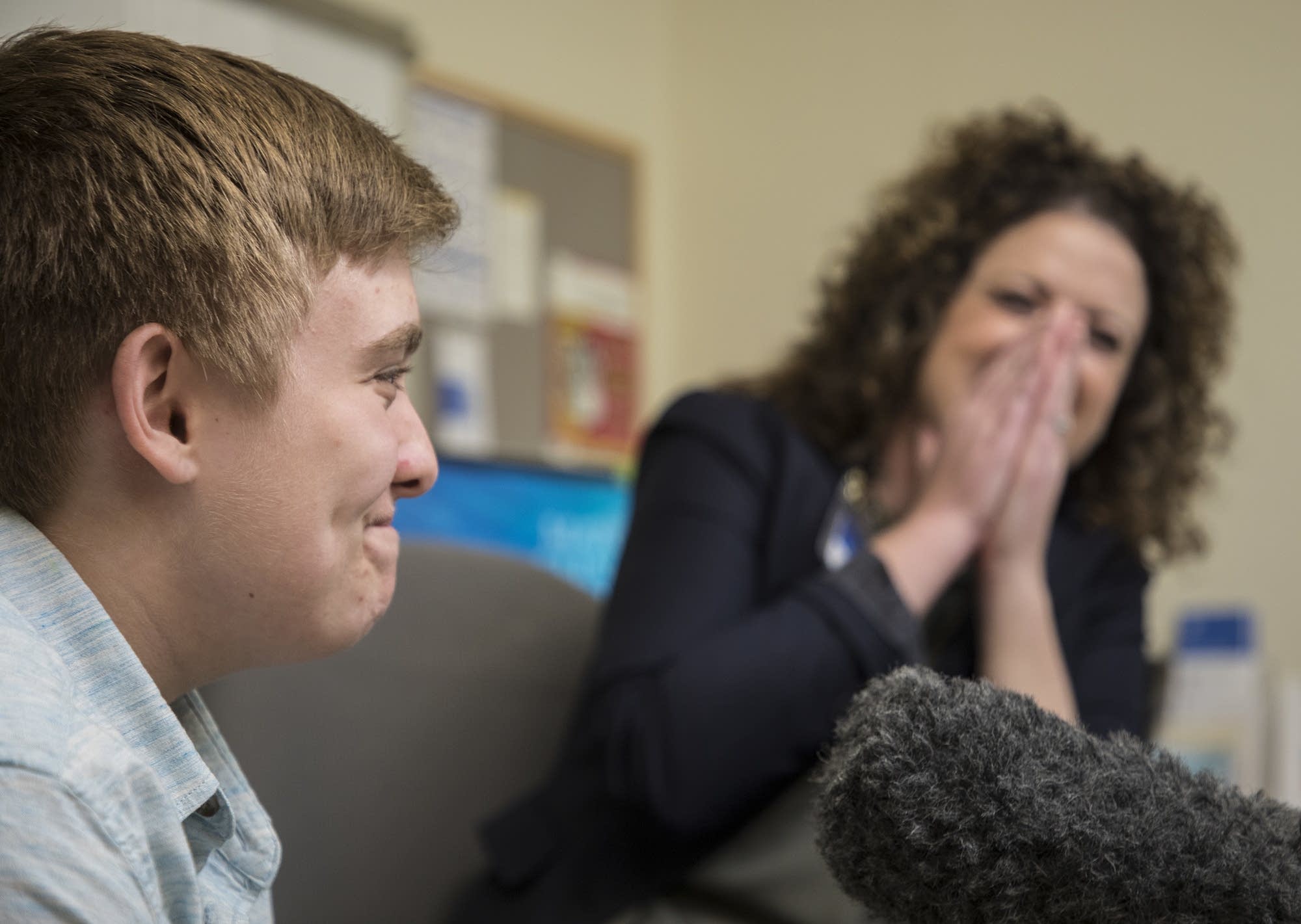 Grayson causes his mother, Tami, to burst into laughter.