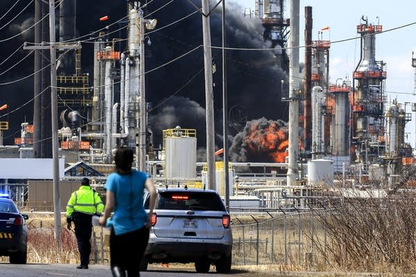 A large fireball erupts at the Calumet refinery.