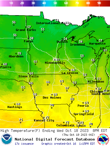 Forecast high temperatures Wednesday