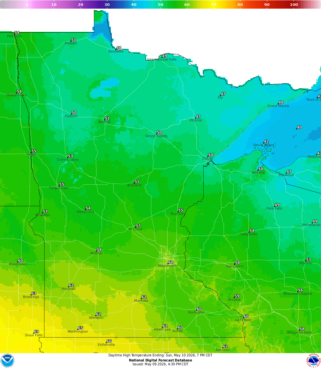 Highs for Sunday