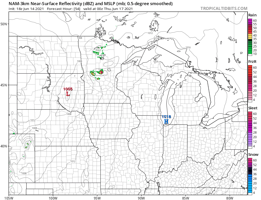 NOAA NAM 3 km model from 7 pm Wednesday to 1 am Thursday