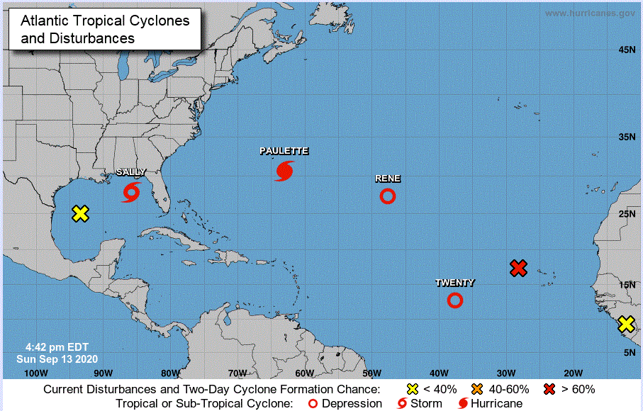 Tropical Atlantic weather systems Sunday afternoon