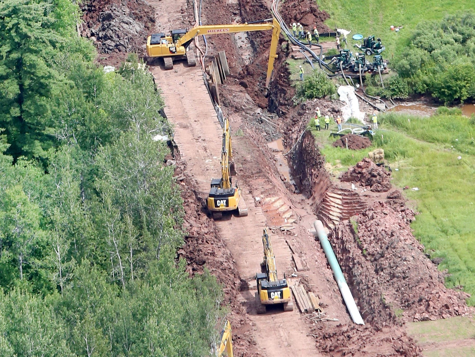 An aerial view of the Enbridge pipeline under construction