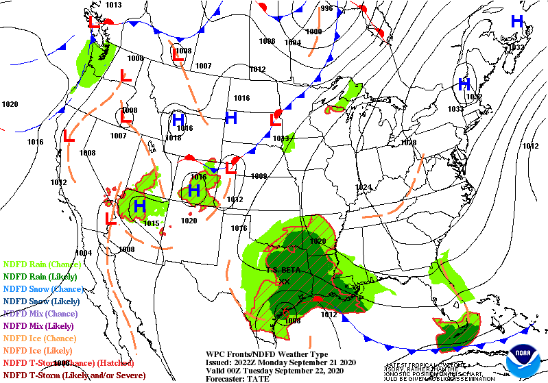 Surface weather maps through Wednesday