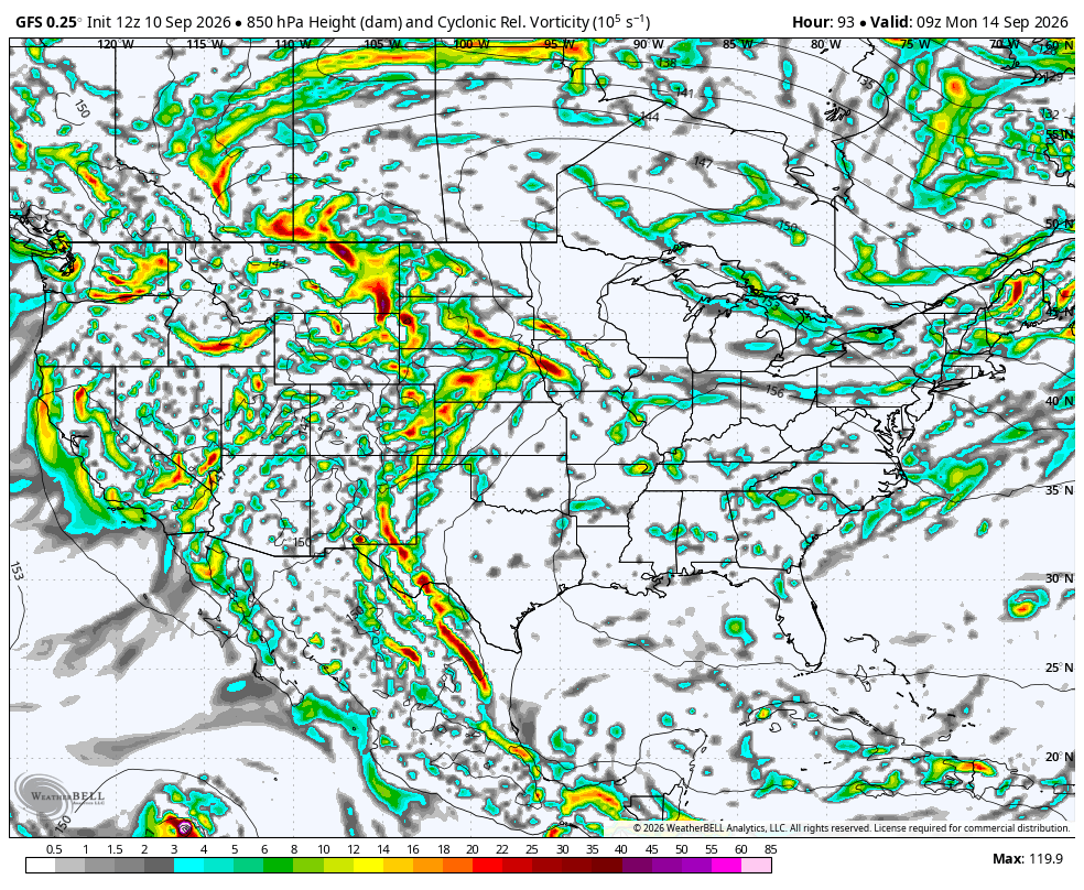 GFS map of spin across America