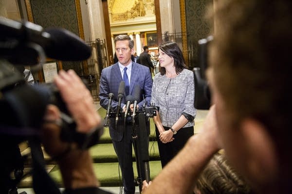 Kurt Daudt and Joyce Peppin speak to the media.