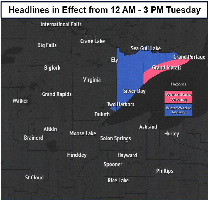 Winter storm warnings and winter weather advisories