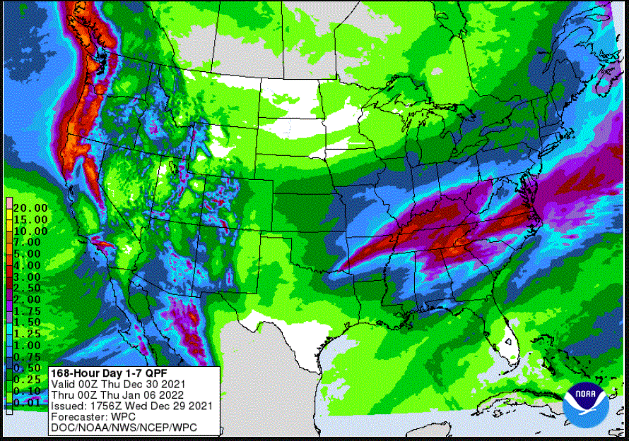 Forecast total precipitation through next Wednesday