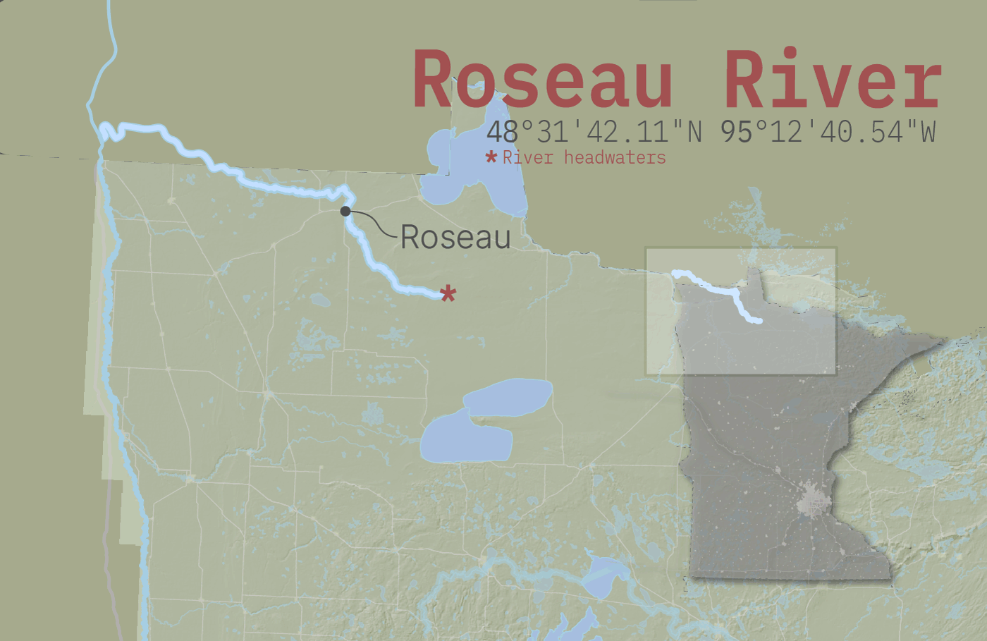 Roseau River flowing north into the Red River of the North