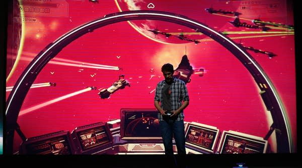A demonstration of the video game "No Man's Sky" during the Sony E3 press conference at the L.A. Memorial Sports Arena on June 15, 2015 in Los Angeles, California.