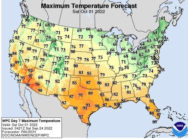 Updated forecast high temperatures next Saturday