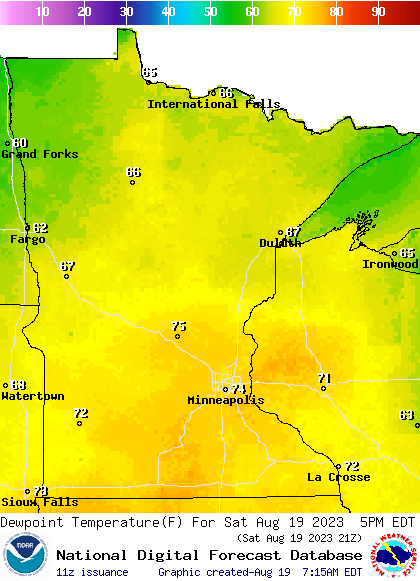  Saturday 4 p.m. forecast dew points