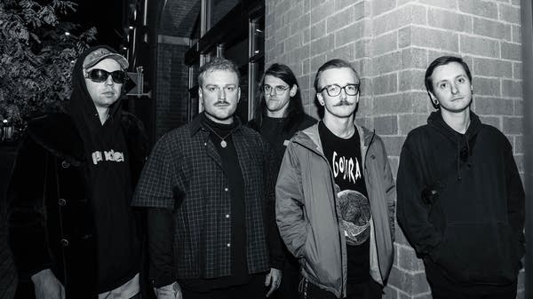 The members of Careful Gaze. From left to right: Lars Oslund, Gabriel Reasoner, Aslan Denbow, Bailey Sullivan, and Cody Jones.