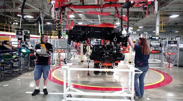 A Dodge Viper goes through assembly at thein Detroit. The plant makes three Vipers per day.