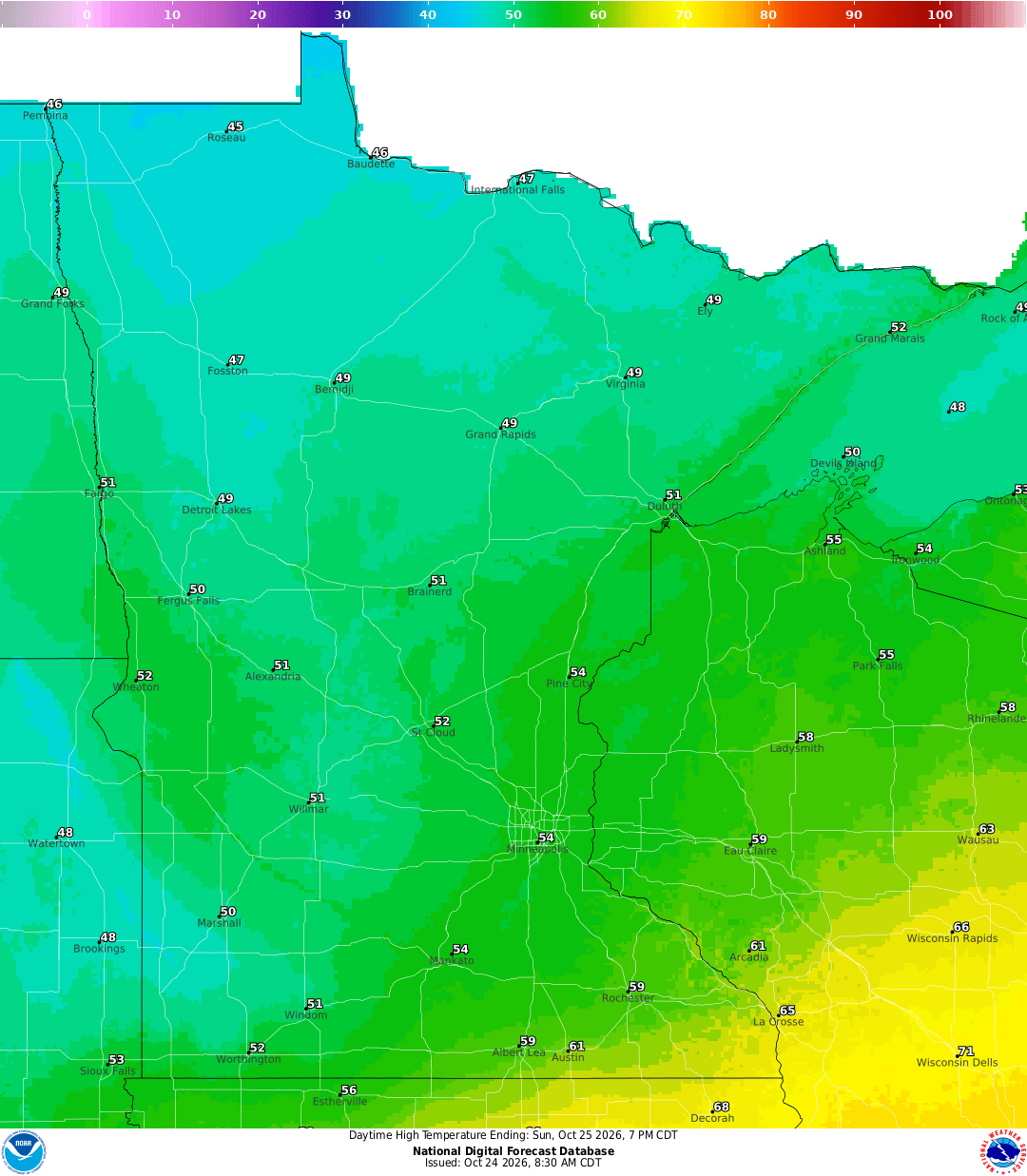 Highs for Sunday