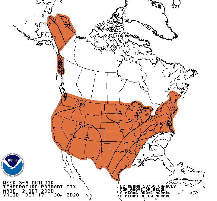 NOAA week 3 and 4 temperature outlook