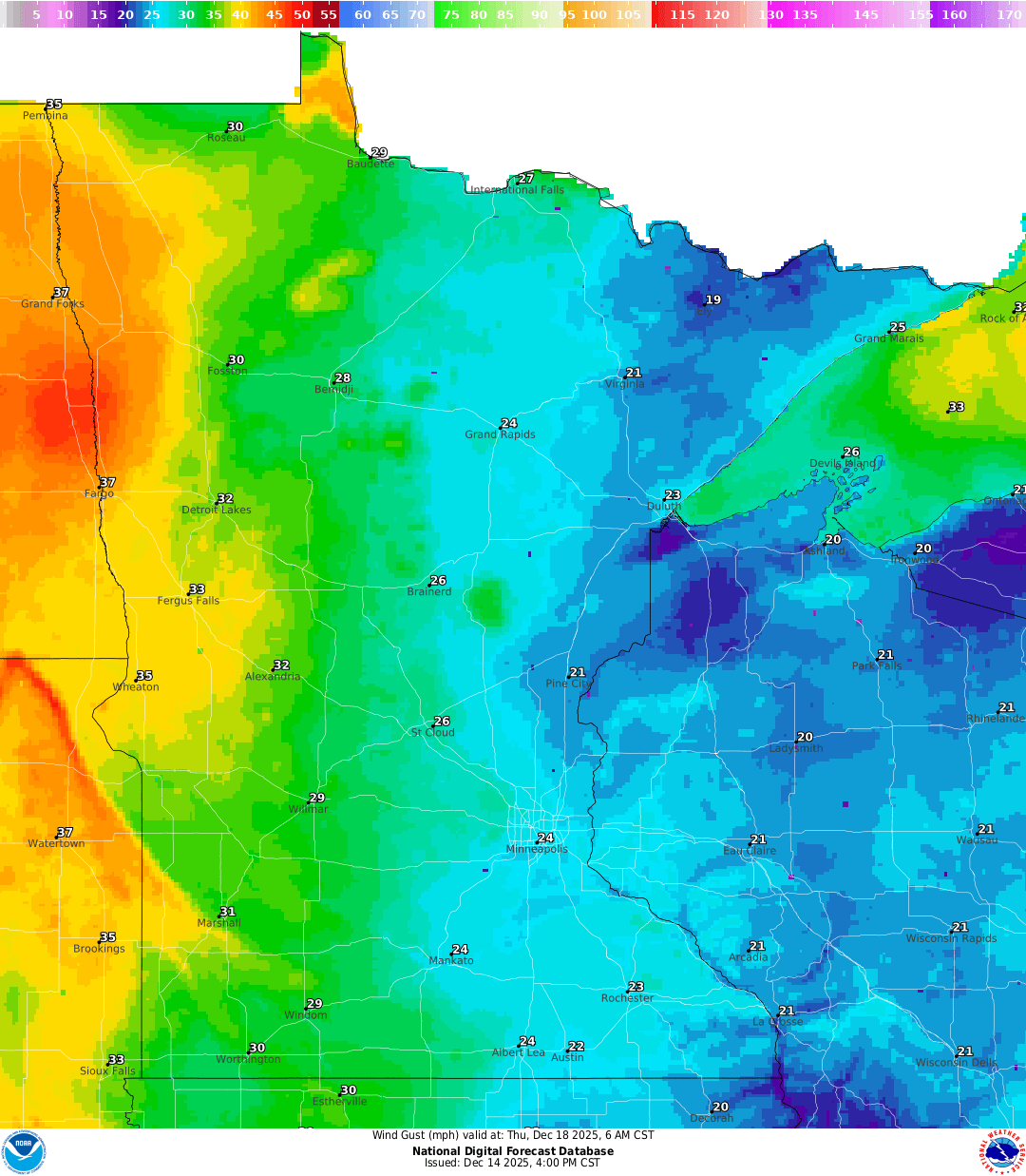 Wind gusts Thursday morning