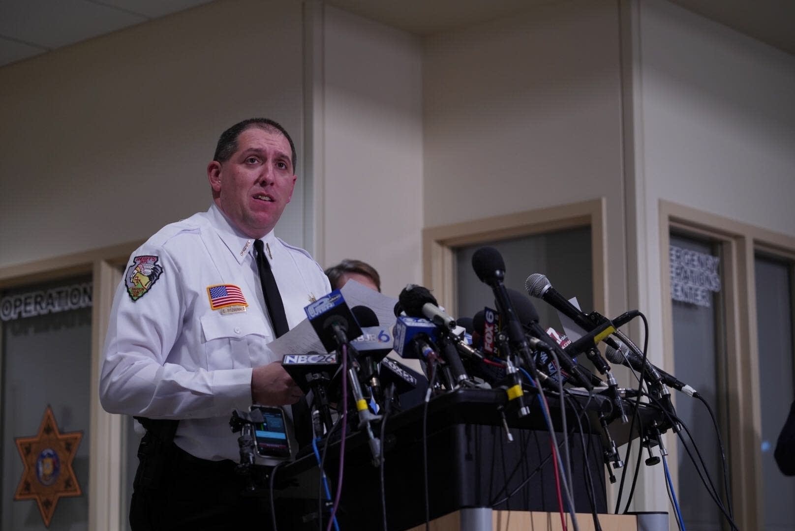 Barron County Sheriff Chris Fitzgerald at a press conference