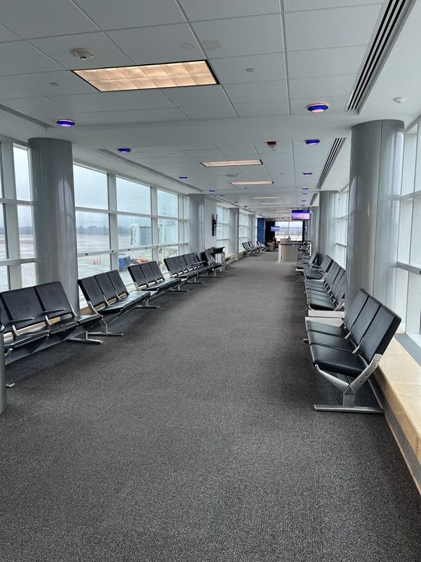 A hallway-like waiting area at the Burlington International Airport in Vermont.