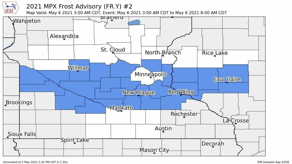 Frost advisory includes Twin Cities suburbs; Sunshine returns Thursday