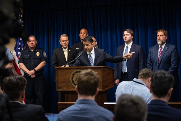 An attorney speaks to the media