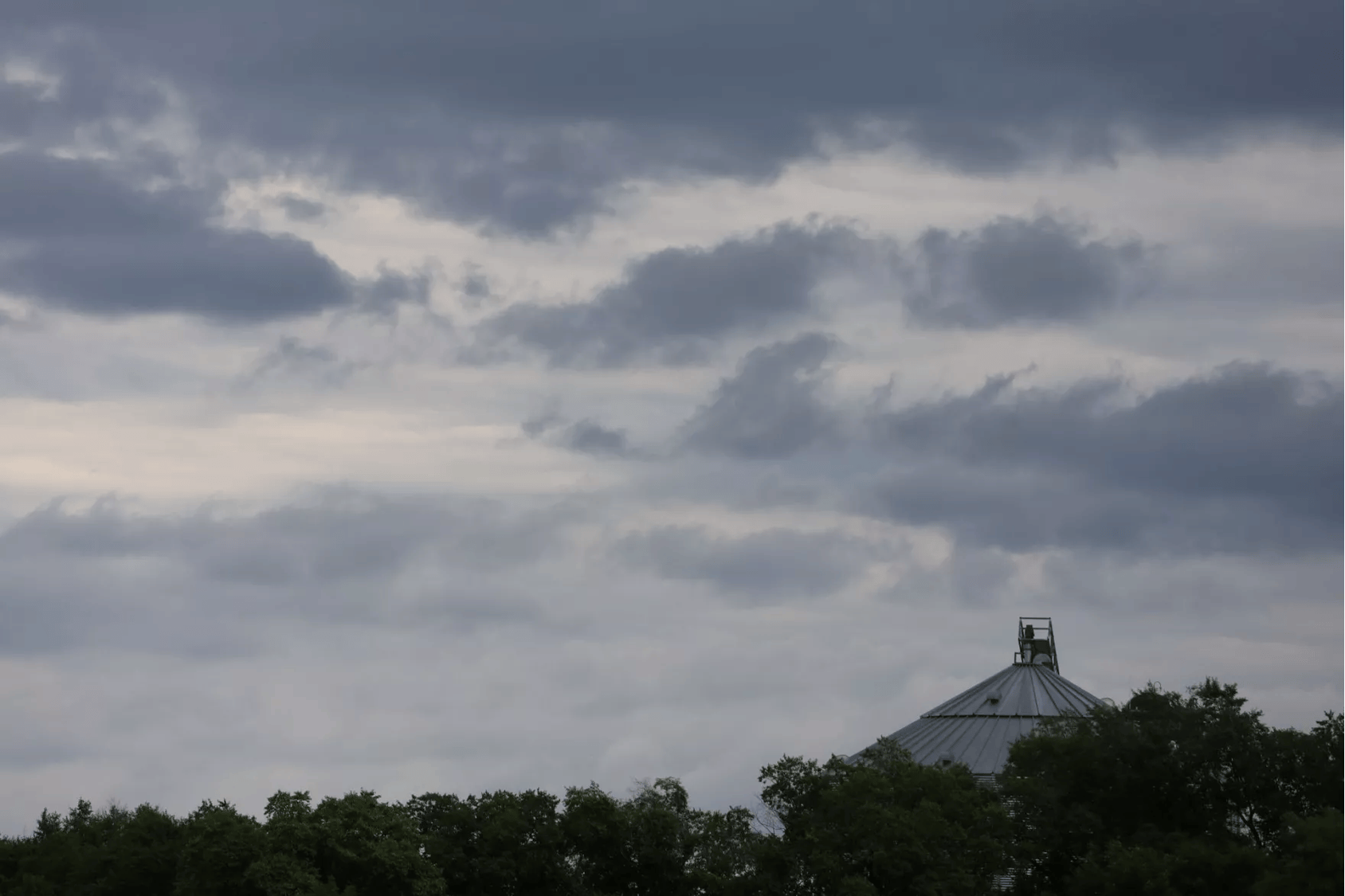 A silo over a line of trees