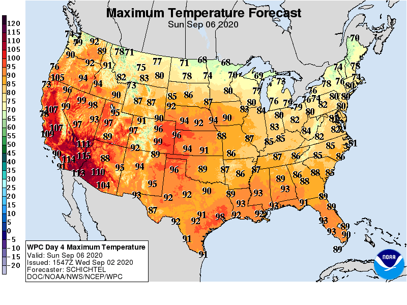 Forecast high temperatures Sunday