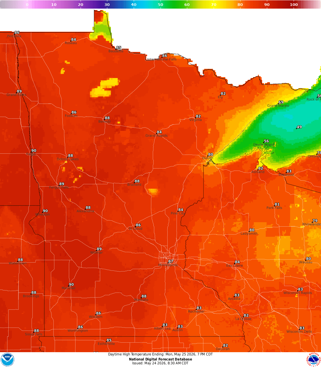Highs for Monday