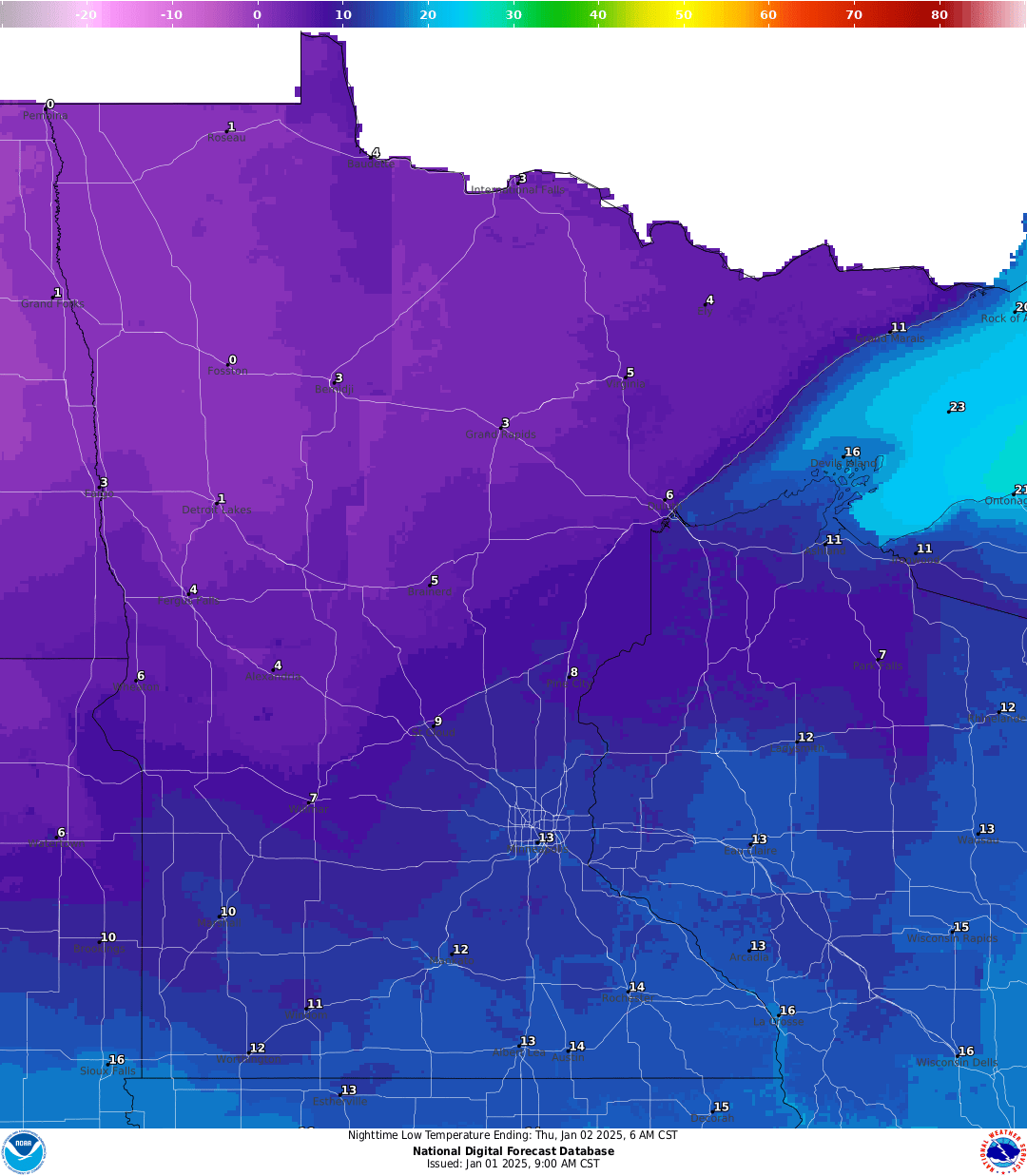 Lows for Wednesday night