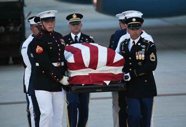 The casket of the late U.S. Sen. John McCain arrives at Joint Base Andrews.