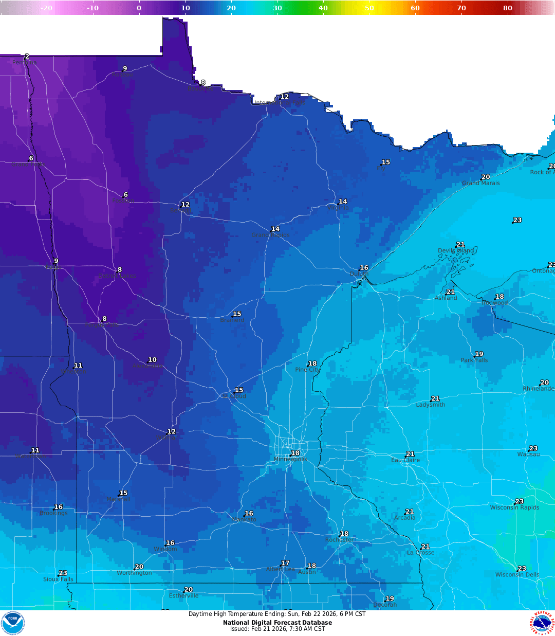 Highs for Sunday