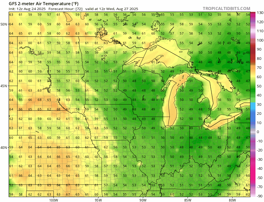 Temperatures Wednesday through Friday