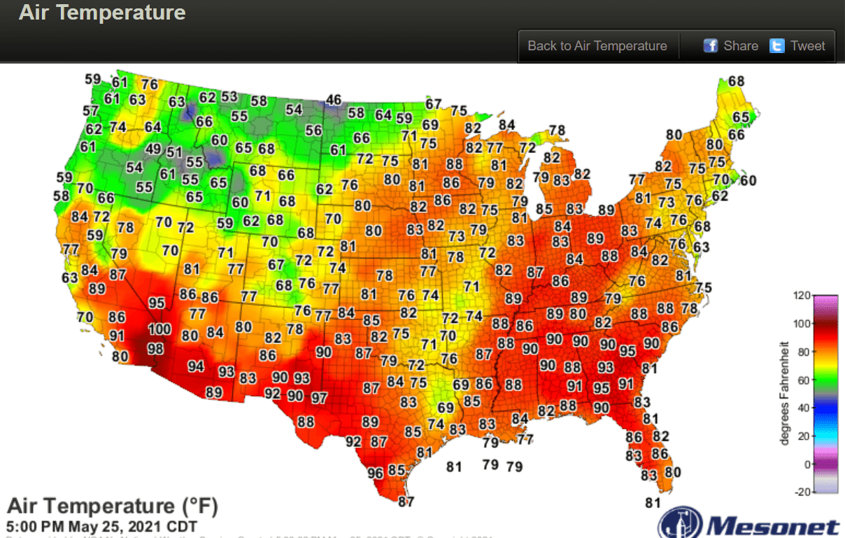 Temperatures Tuesday afternoon
