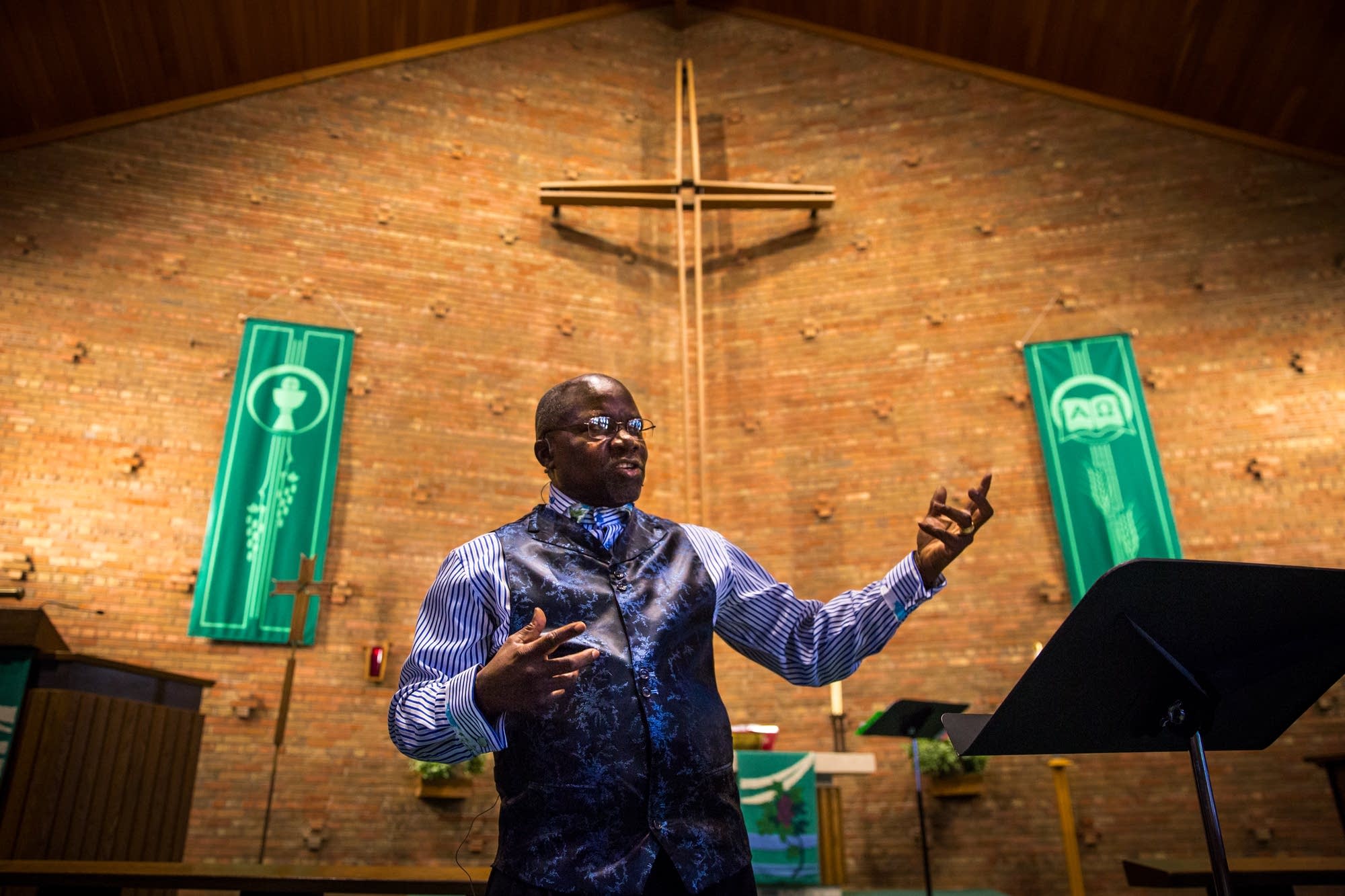 Pastor Christian Vincent preaches.