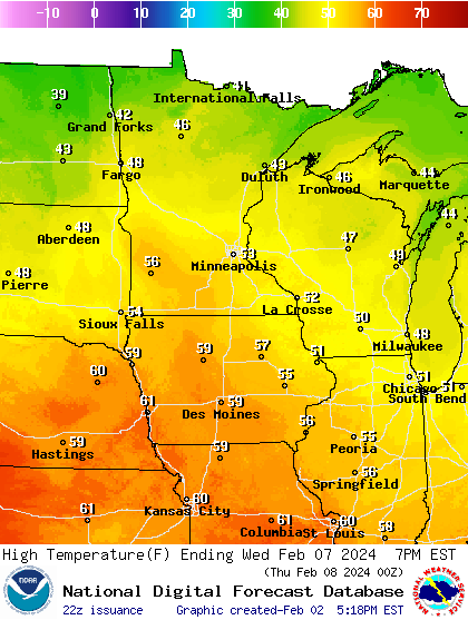 Forecast high temperatures Wednesday