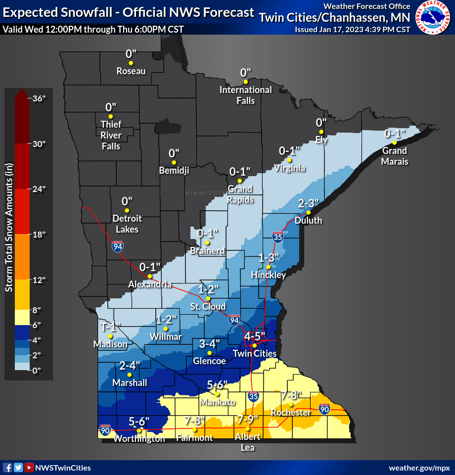 Snowfall projection for Minnesota 2