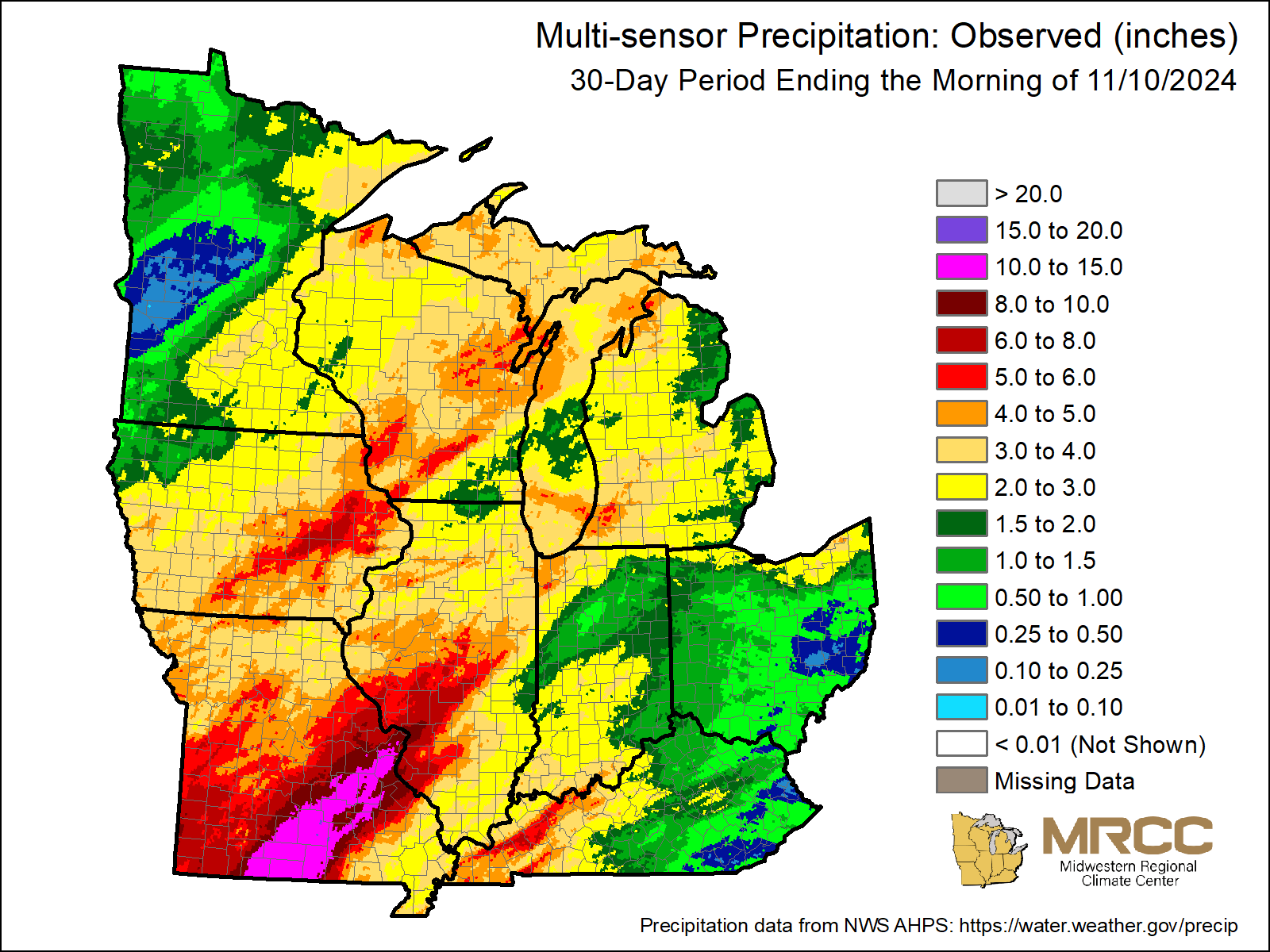 30-day rainfall totals